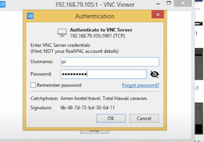 VNC Viewer login screen to access Raspberry Pi wirelessly