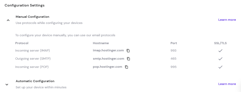Configuration Settings Email